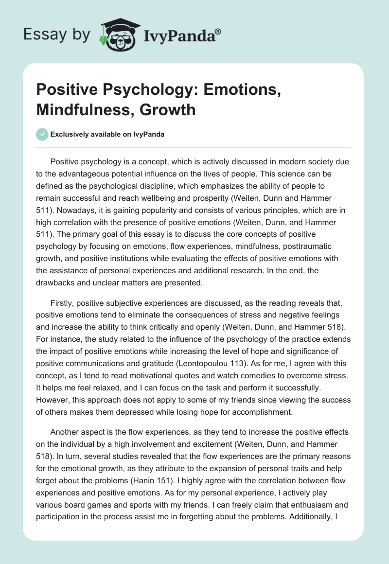Positive Psychology: Emotions, Mindfulness, Growth. Page 1