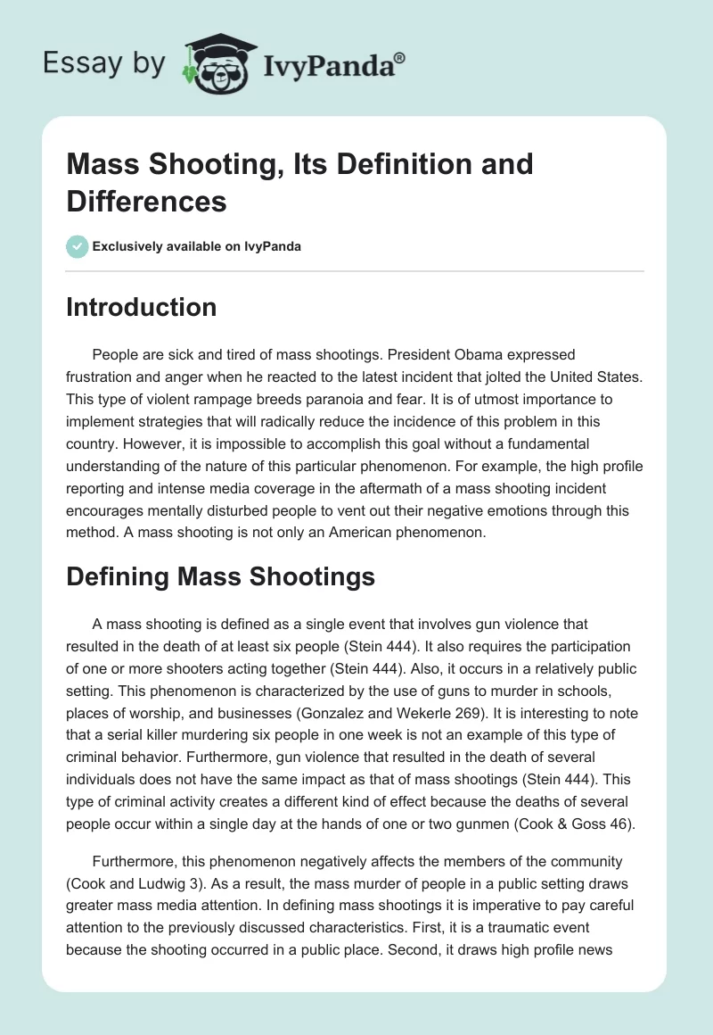Mass Shooting, Its Definition and Differences. Page 1