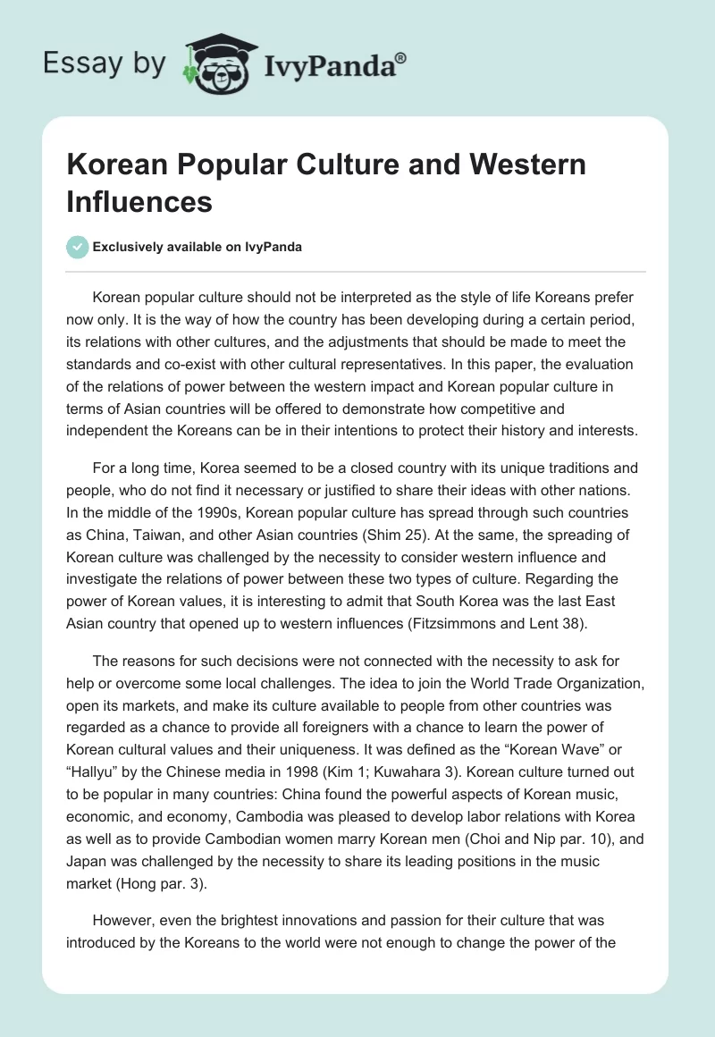 Korean Popular Culture and Western Influences. Page 1