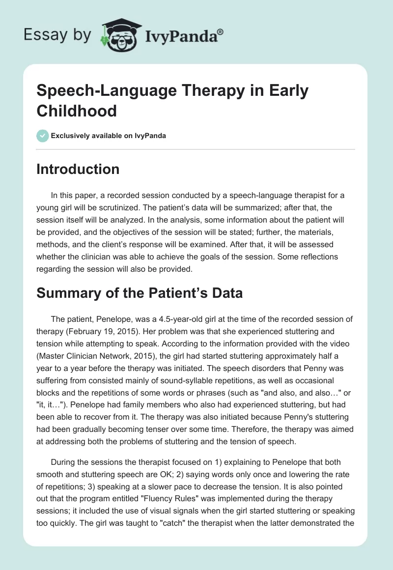 Speech-Language Therapy in Early Childhood. Page 1