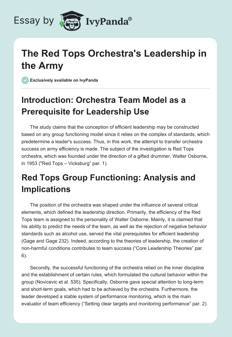 The Red Tops Orchestra's Leadership in the Army. Page 1