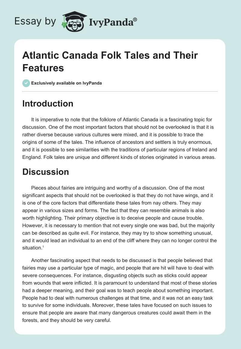 Atlantic Canada Folk Tales and Their Features. Page 1