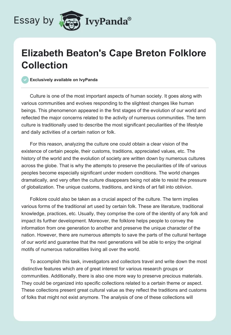 Elizabeth Beaton's Cape Breton Folklore Collection. Page 1