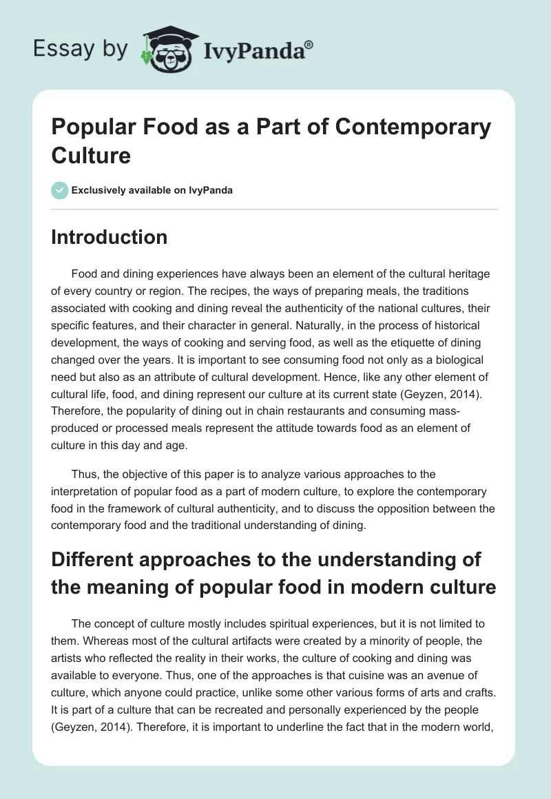 Popular Food as a Part of Contemporary Culture. Page 1