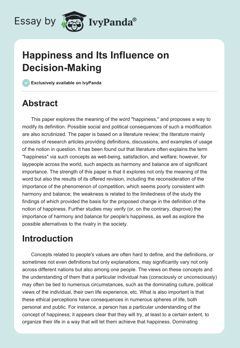 Happiness and Its Influence on Decision-Making. Page 1