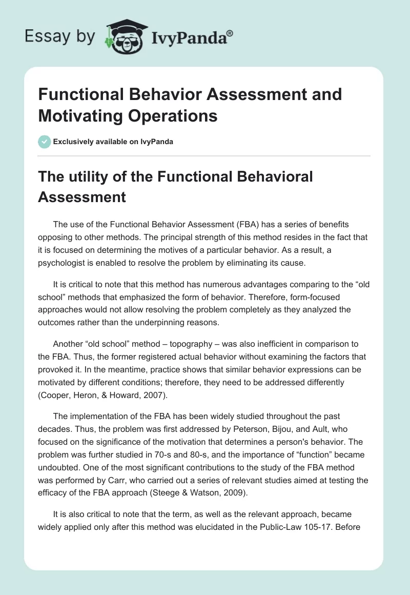 Functional Behavior Assessment and Motivating Operations. Page 1