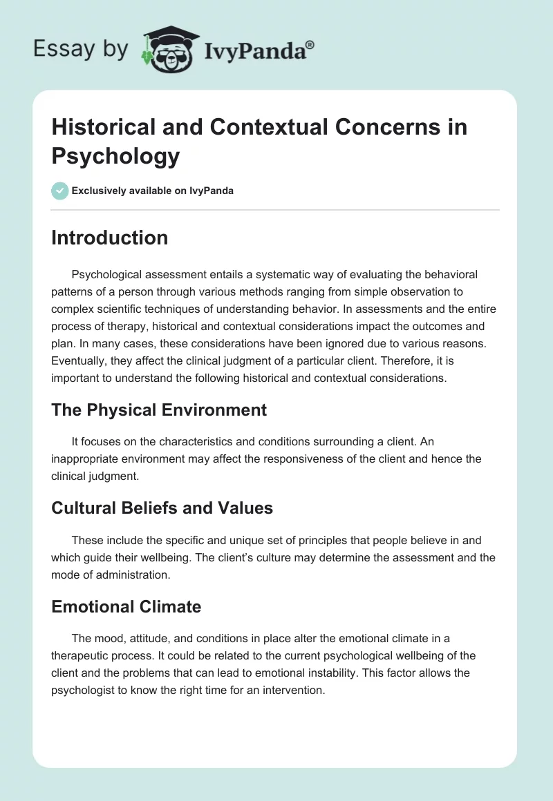 Historical and Contextual Concerns in Psychology. Page 1