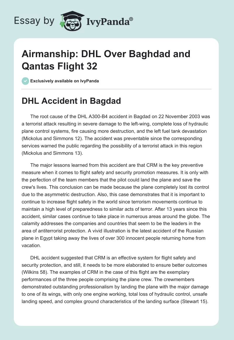 Airmanship: DHL Over Baghdad and Qantas Flight 32. Page 1