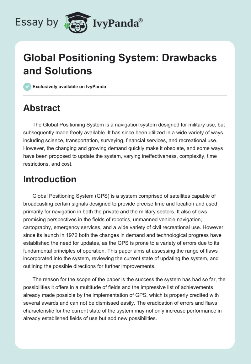 Global Positioning System: Drawbacks and Solutions. Page 1