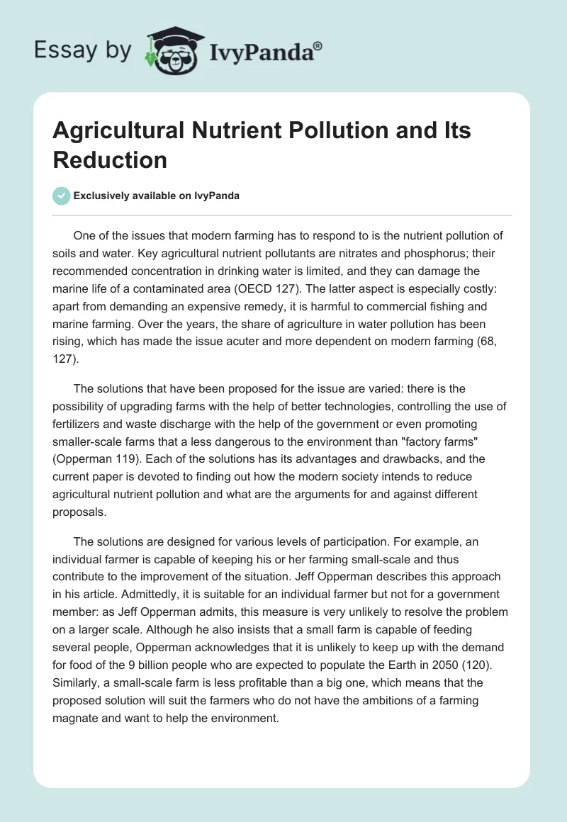 Agricultural Nutrient Pollution and Its Reduction. Page 1