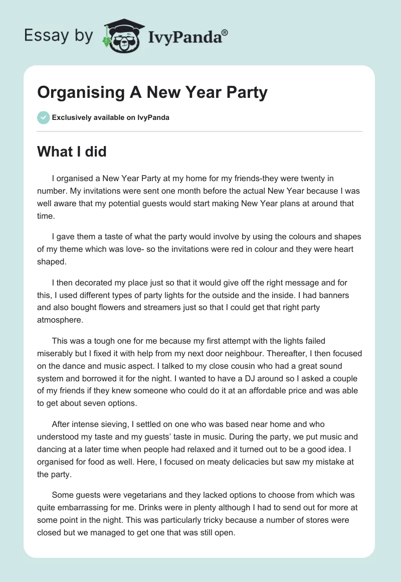 Organising A New Year Party. Page 1