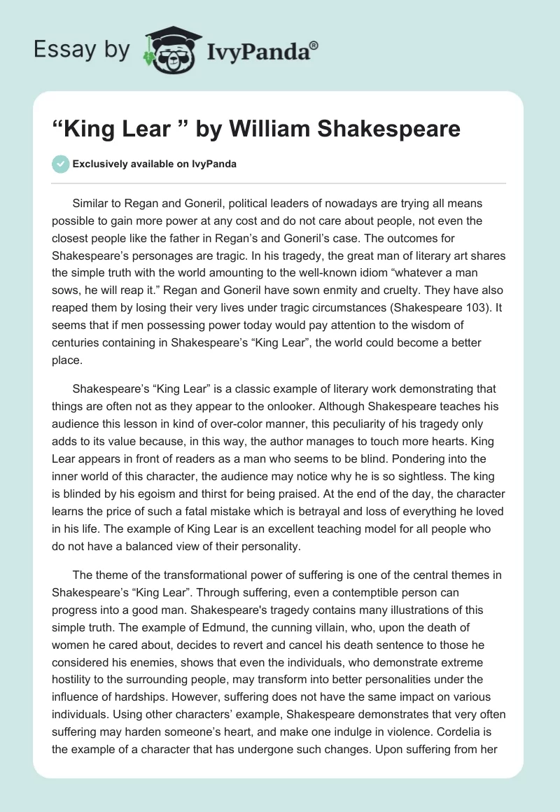 “King Lear ” by William Shakespeare. Page 1