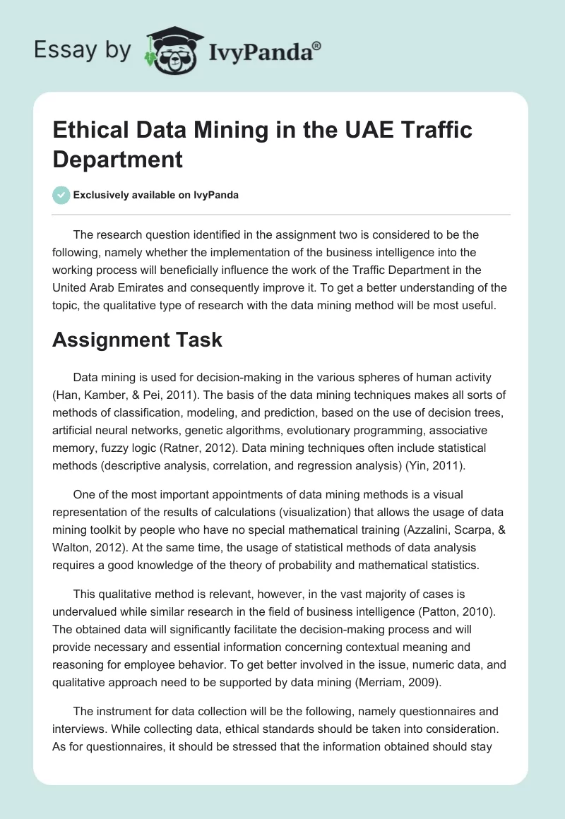 Ethical Data Mining in the UAE Traffic Department. Page 1