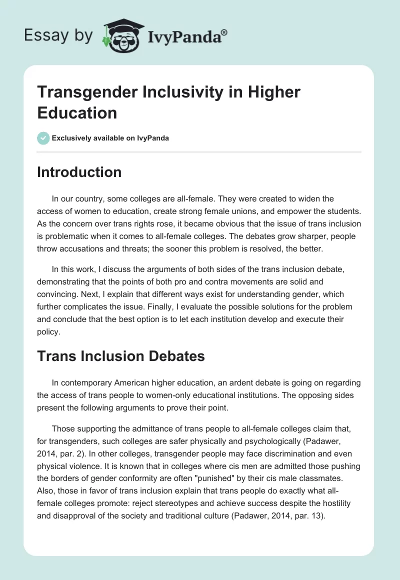 Transgender Inclusivity in Higher Education. Page 1