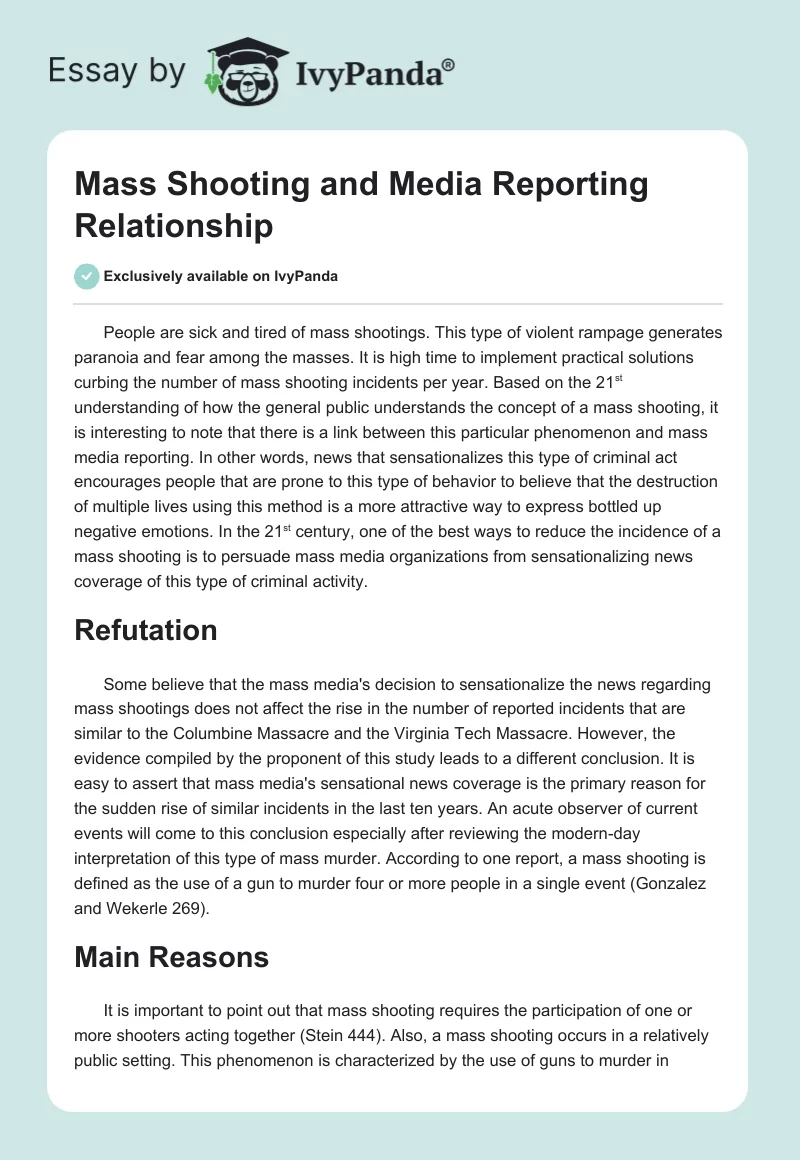 Mass Shooting and Media Reporting Relationship. Page 1