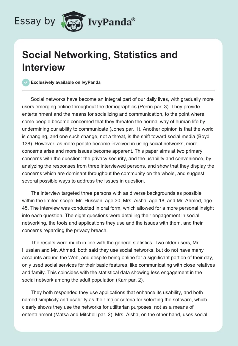 Social Networking, Statistics and Interview. Page 1