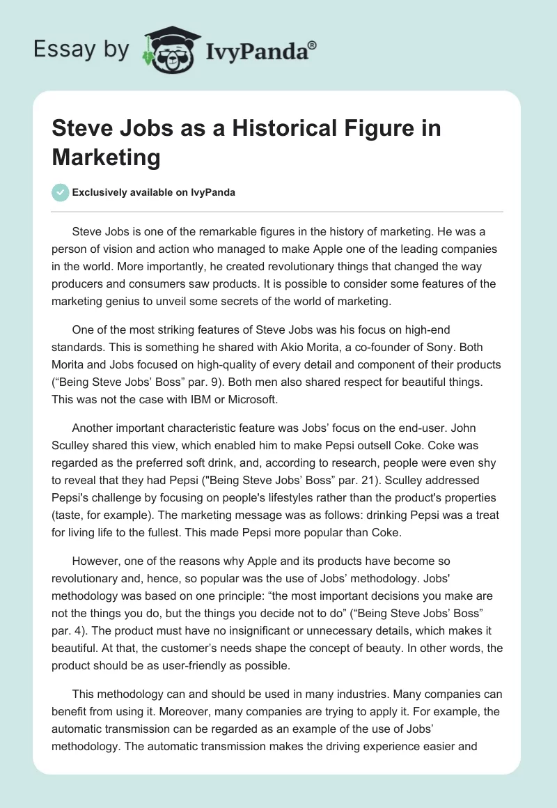 Steve Jobs as a Historical Figure in Marketing. Page 1