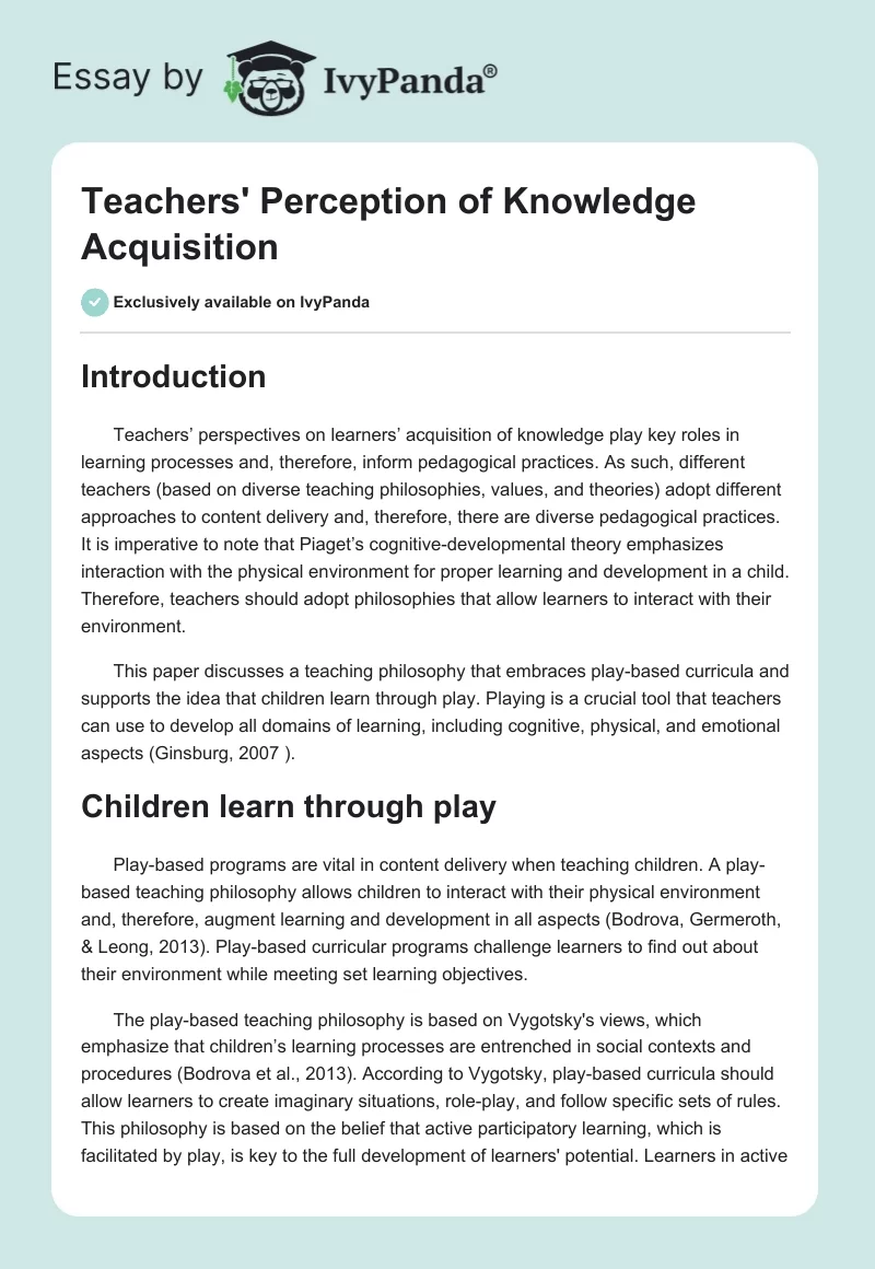 Teachers' Perception of Knowledge Acquisition. Page 1