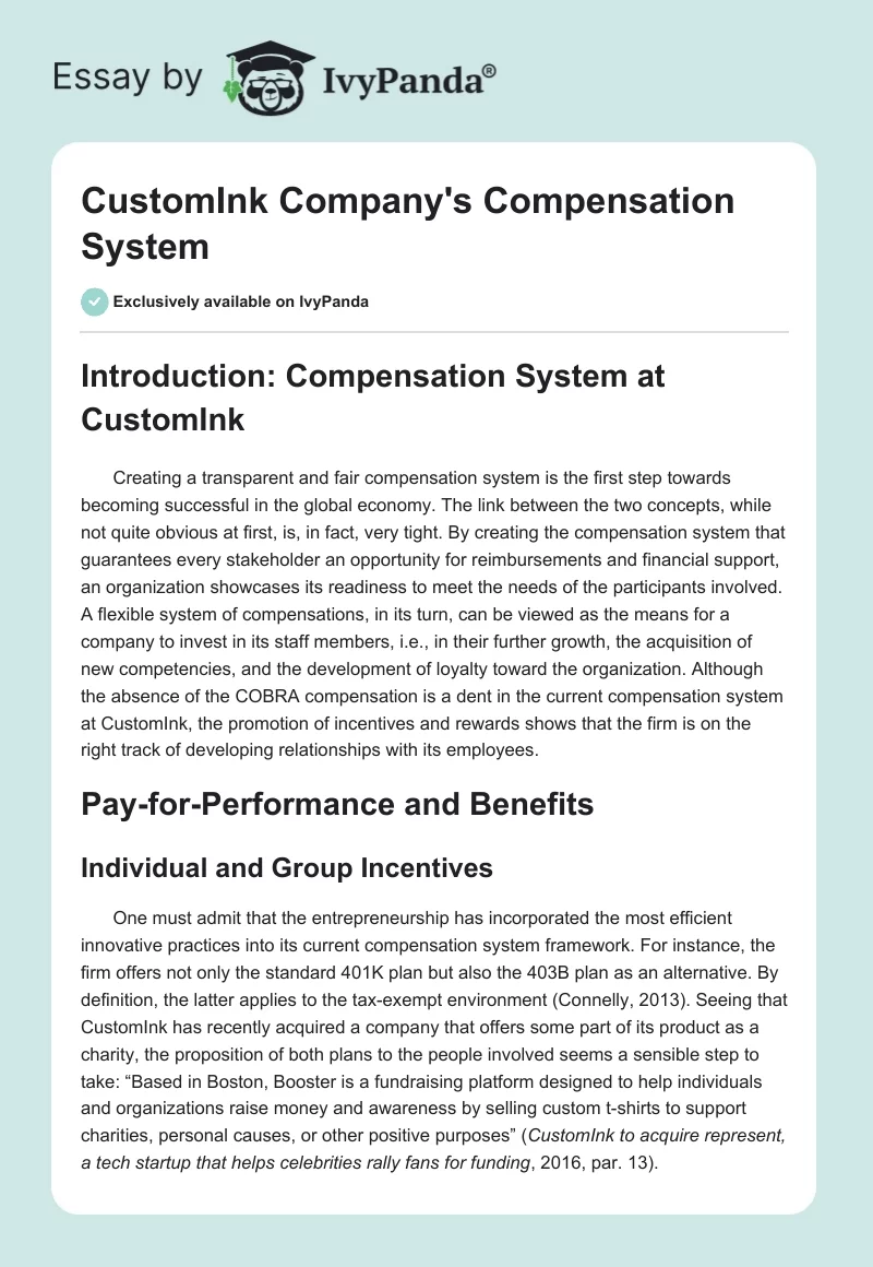 CustomInk Company's Compensation System. Page 1