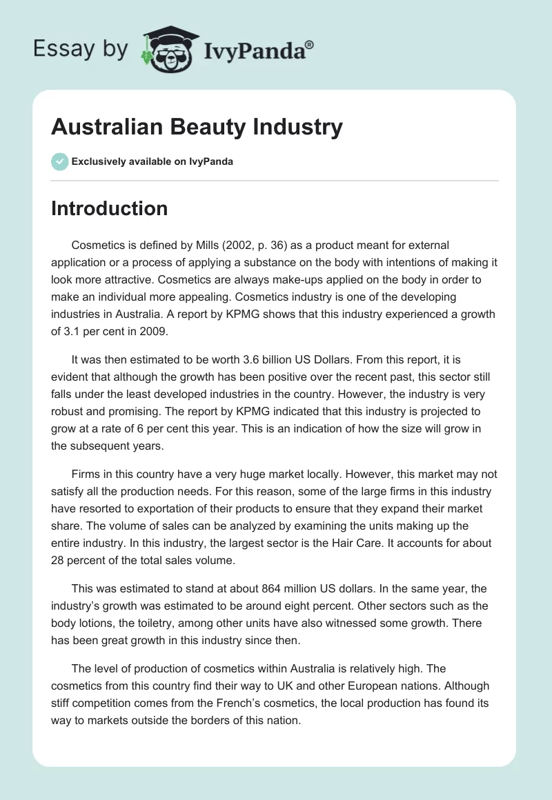 Australian Beauty Industry. Page 1
