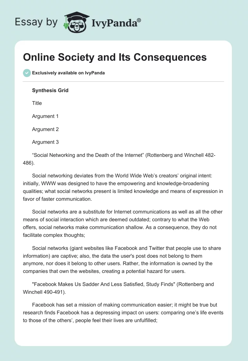 Online Society and Its Consequences. Page 1