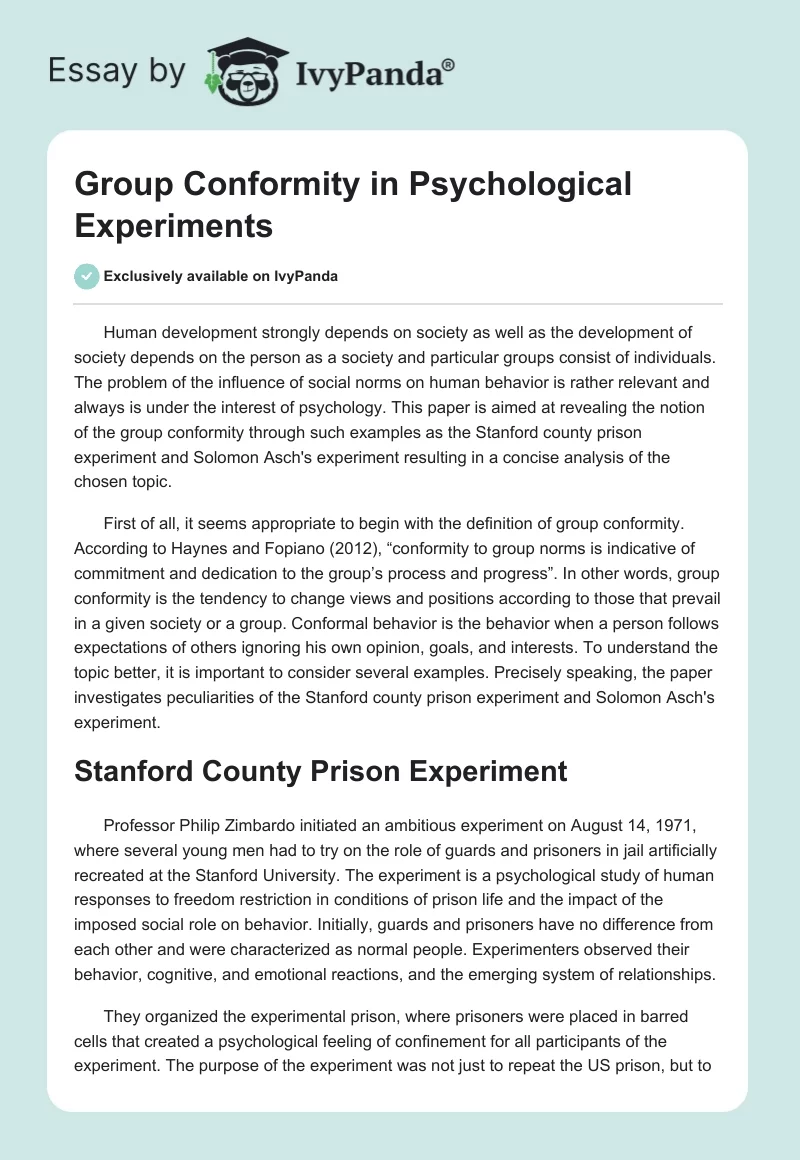 Group Conformity in Psychological Experiments. Page 1