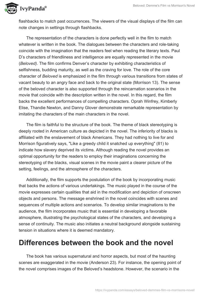 Beloved: Demme's Film vs Morrison's Novel. Page 2