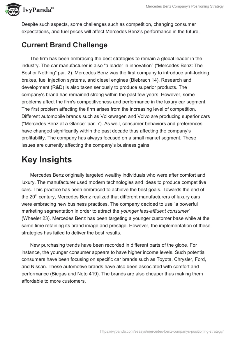 Mercedes Benz Company's Positioning Strategy. Page 2