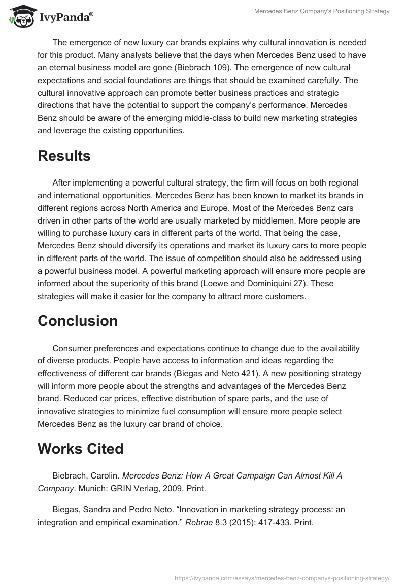 Mercedes Benz Company's Positioning Strategy. Page 4