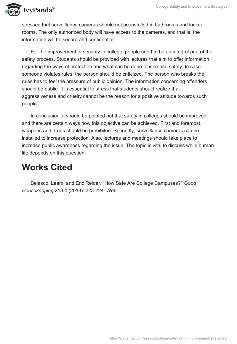 College Safety and Improvement Strategies. Page 2