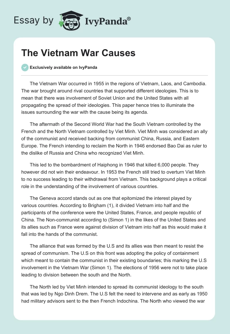 The Vietnam War Causes. Page 1