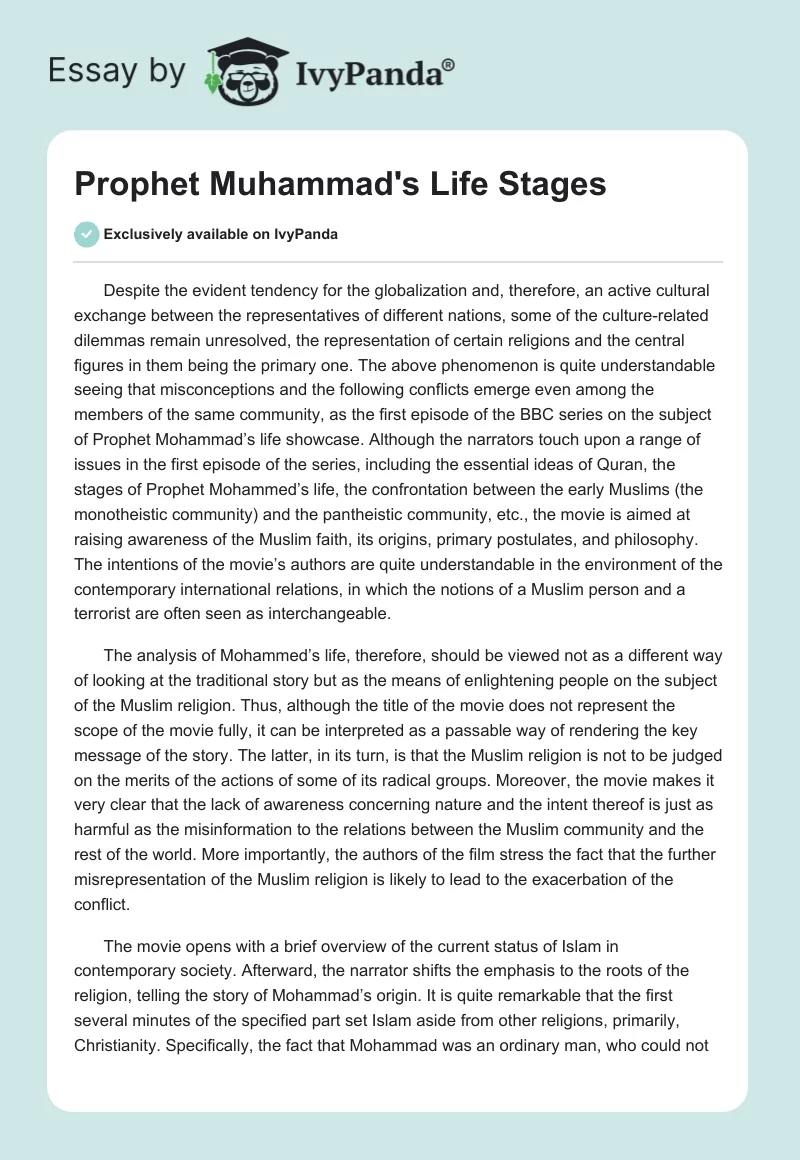 Prophet Muhammad's Life Stages. Page 1