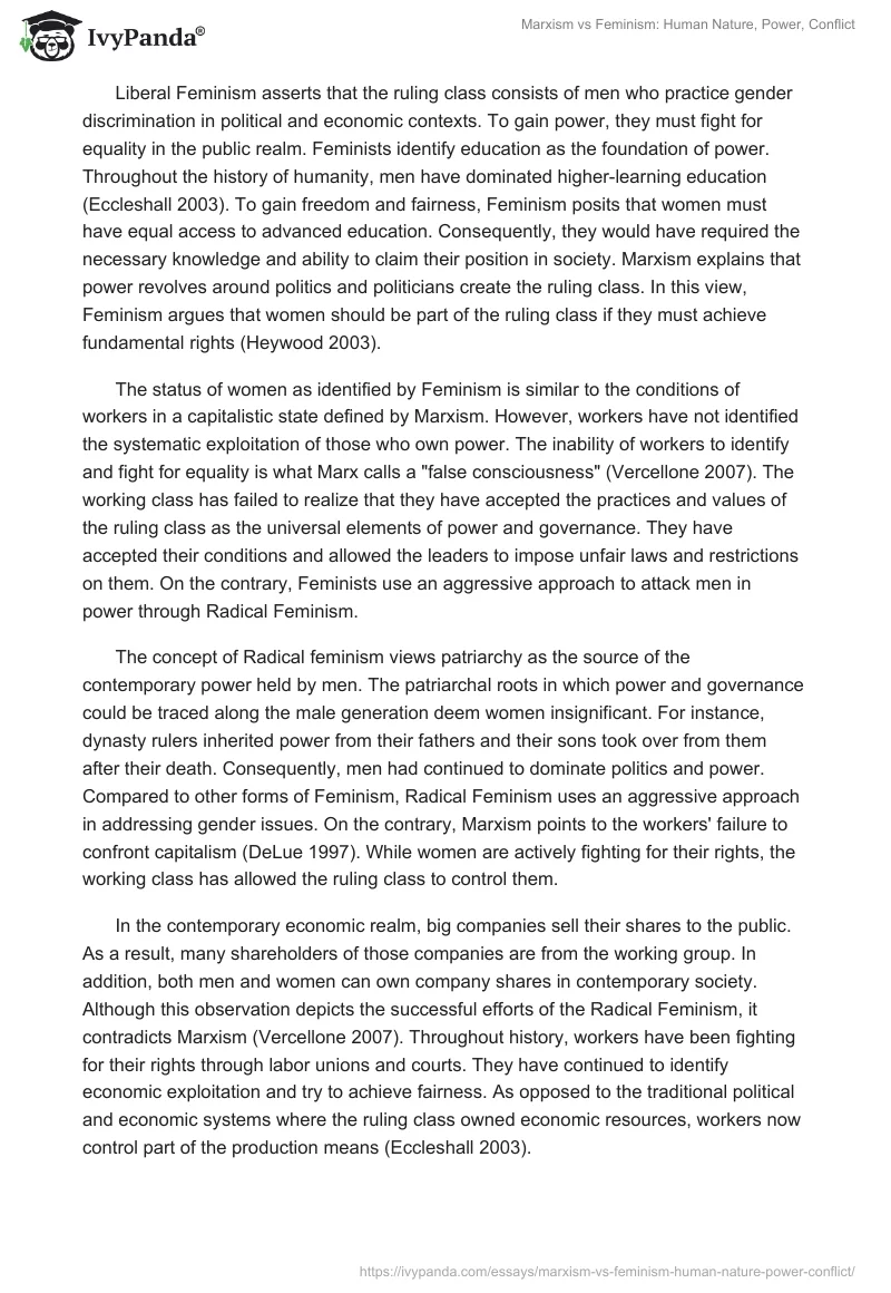 Marxism vs. Feminism: Human Nature, Power, Conflict. Page 3