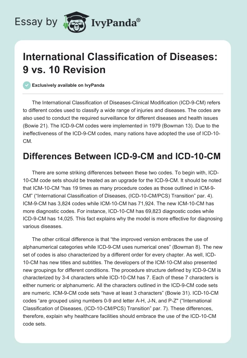 International Classification of Diseases: 9 vs. 10 Revision. Page 1