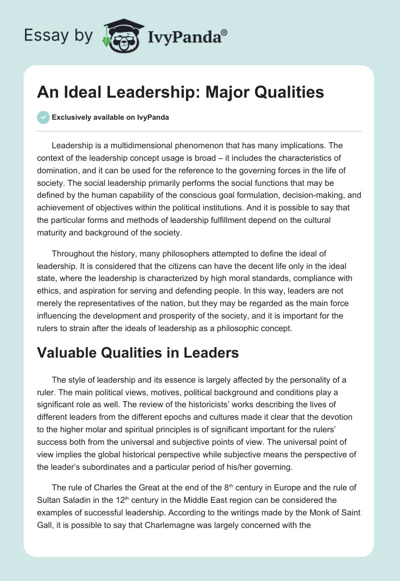 An Ideal Leadership: Major Qualities. Page 1