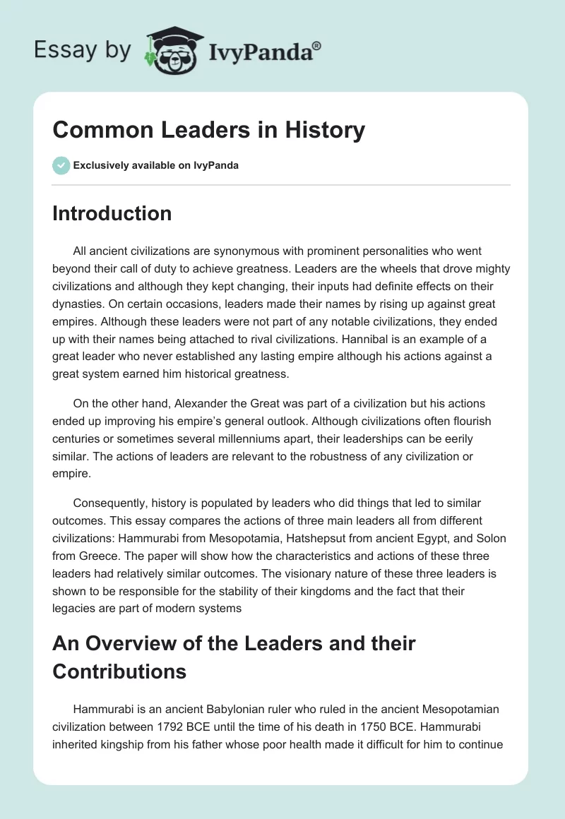 Common Leaders in History. Page 1