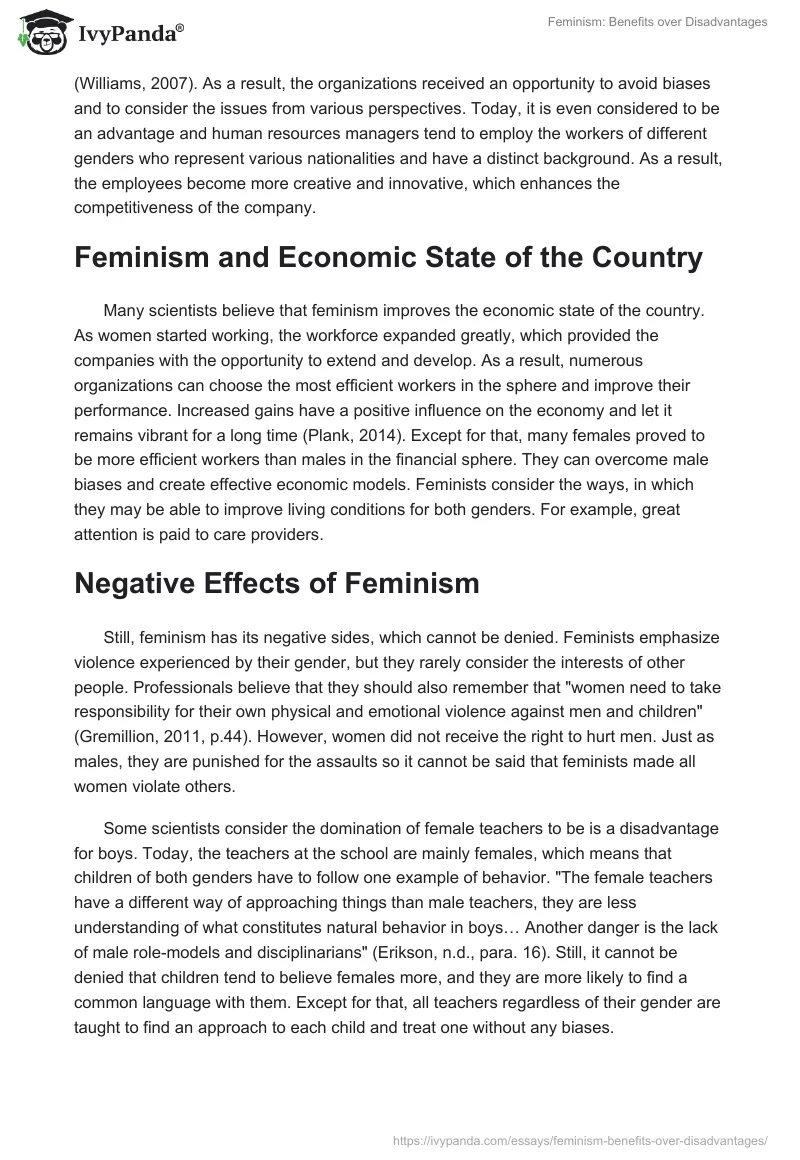Feminism: Benefits over Disadvantages. Page 3