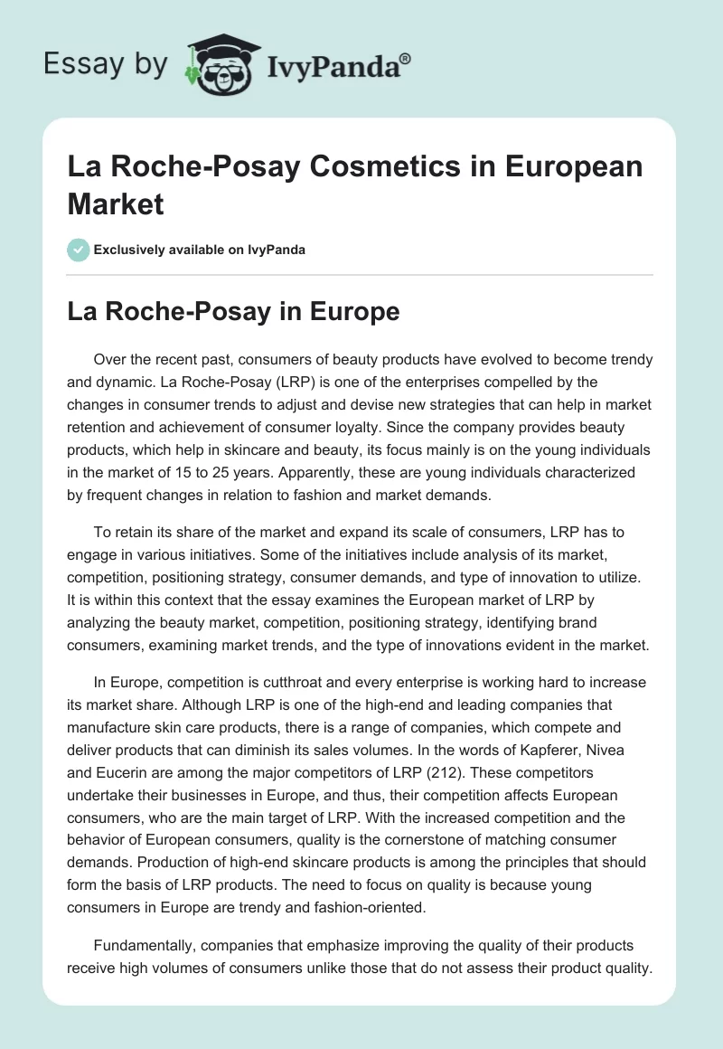 La Roche-Posay Cosmetics in European Market. Page 1