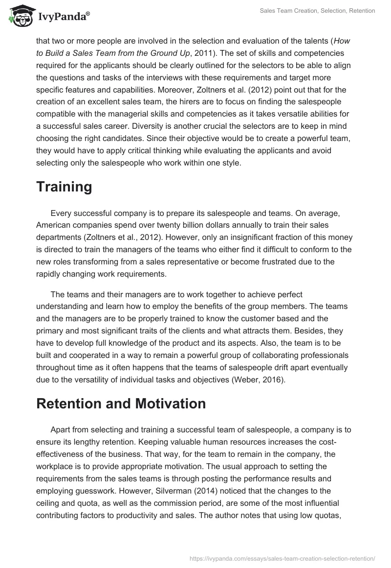 Sales Team Creation, Selection, Retention. Page 3