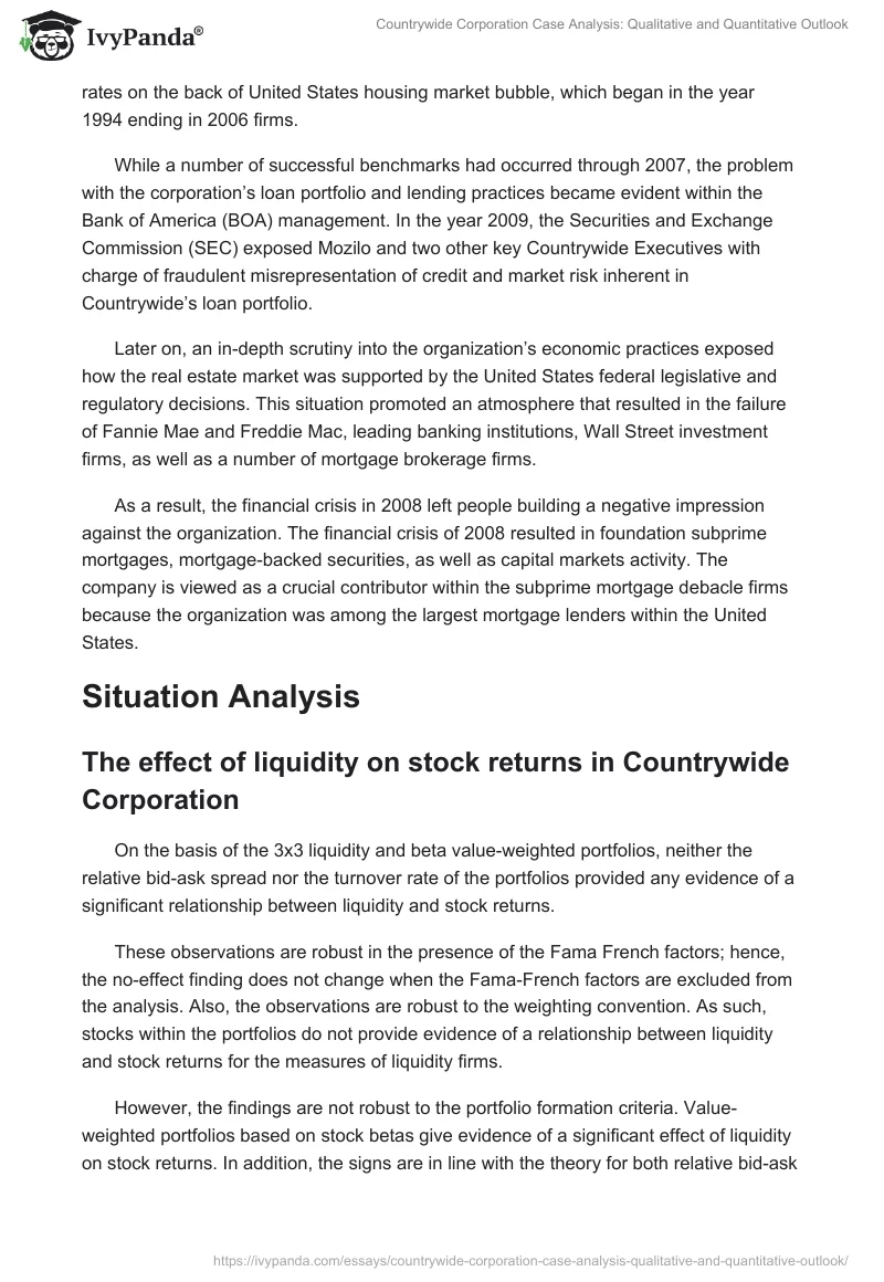 Countrywide Corporation Case Analysis: Qualitative and Quantitative Outlook. Page 2