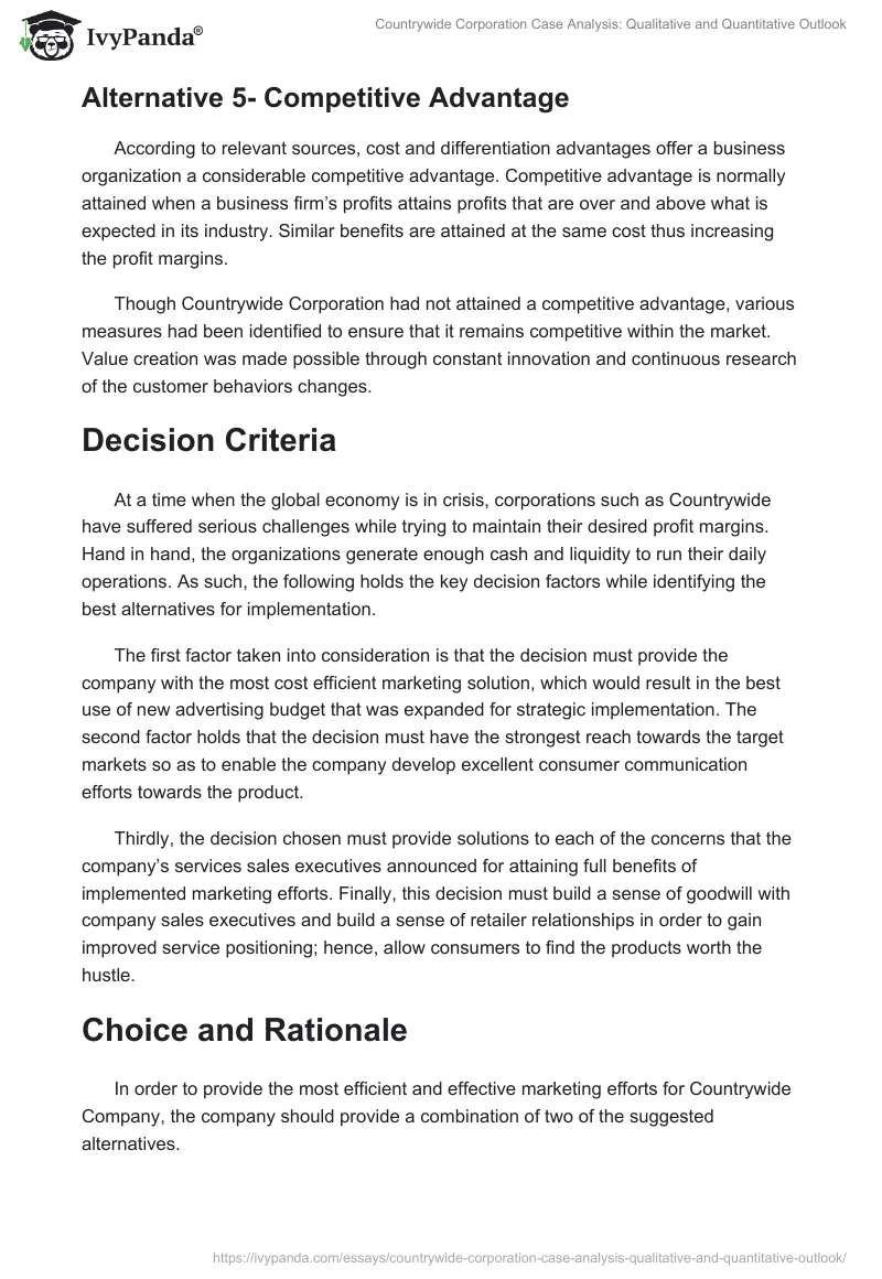 Countrywide Corporation Case Analysis: Qualitative and Quantitative Outlook. Page 5
