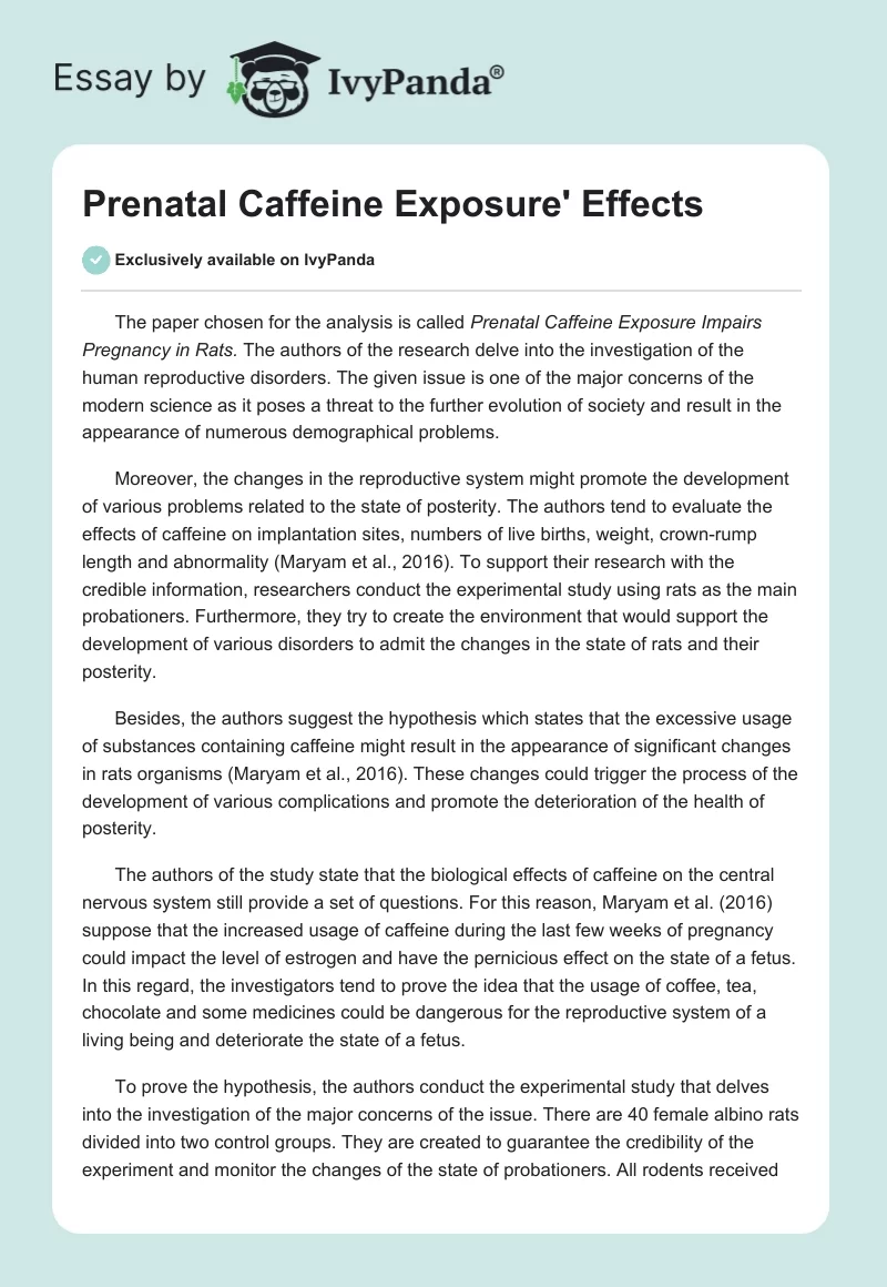 Prenatal Caffeine Exposure' Effects. Page 1