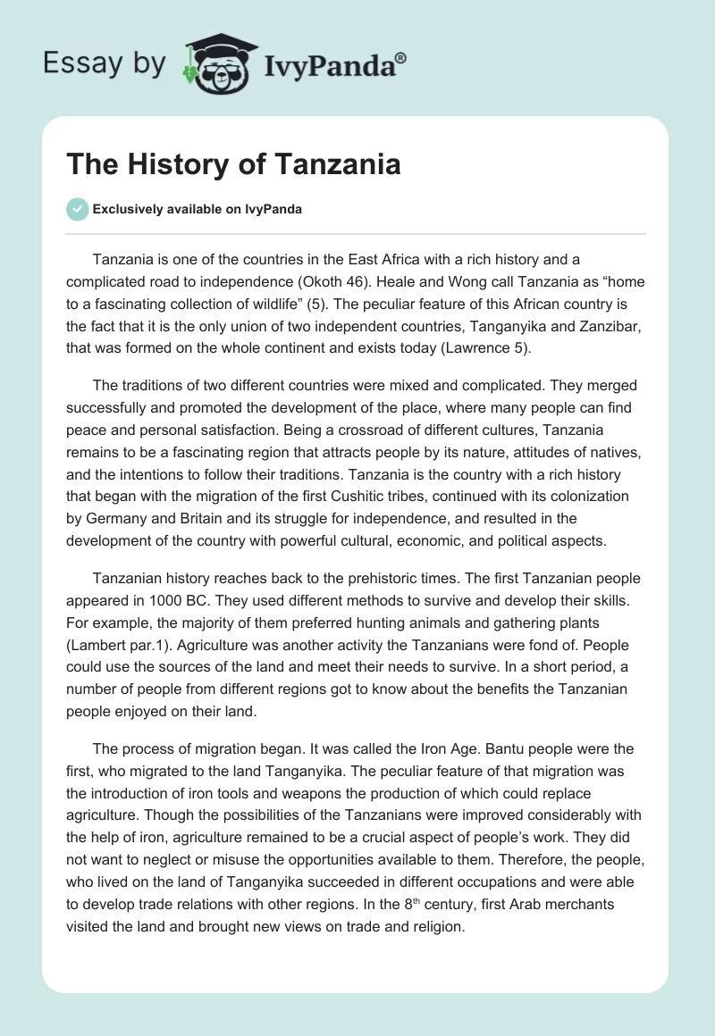 The History of Tanzania. Page 1