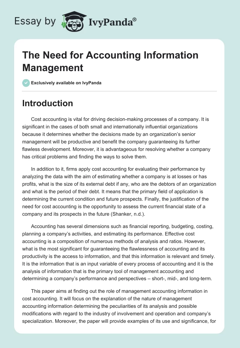 The Need for Accounting Information Management. Page 1