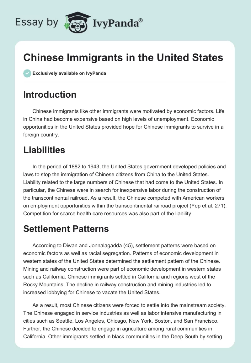 Chinese Immigrants in the United States. Page 1