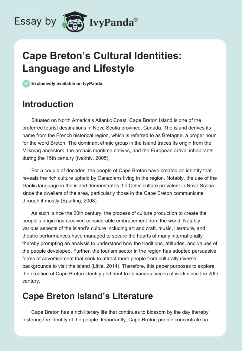 Cape Breton’s Cultural Identities: Language and Lifestyle. Page 1