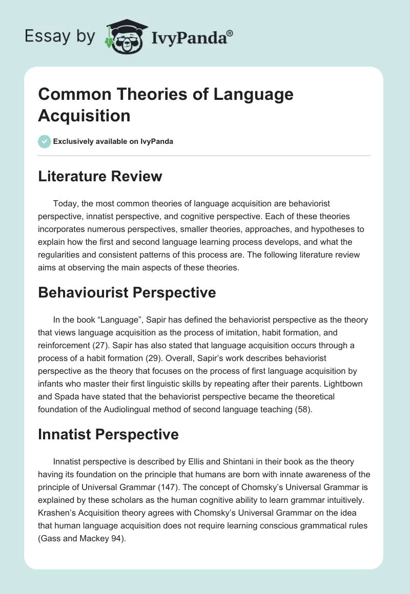 Common Theories of Language Acquisition. Page 1