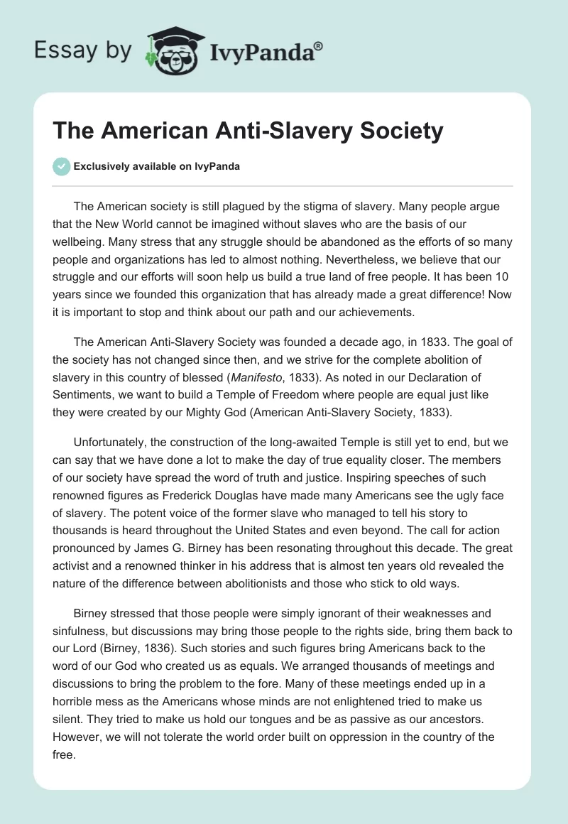 The American Anti-Slavery Society. Page 1