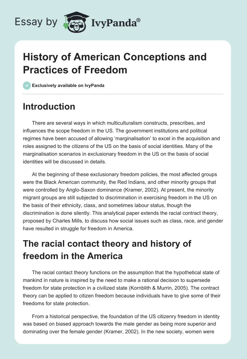 History of American Conceptions and Practices of Freedom. Page 1
