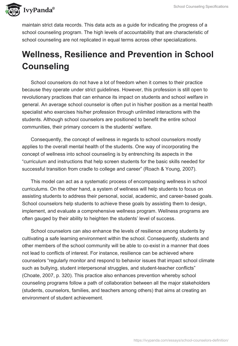 School Counseling Specifications. Page 2